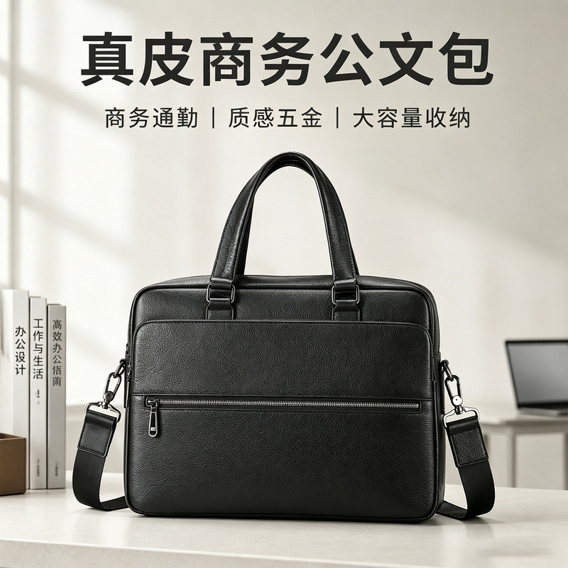 First Layer Cowhide กระเป๋าเอกสารธุรกิจ High-End กระเป๋าถือหนังแท้ผู้ชายธุรกิจ Trip Commuter Com