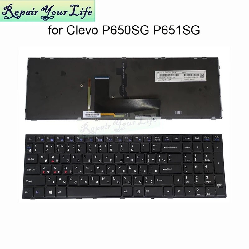 US รัสเซียภาษาอังกฤษ Backlit คีย์บอร์ดสําหรับ Clevo P650 P650SG P651SG P650SE P651SE P655SE คีย์บอร์