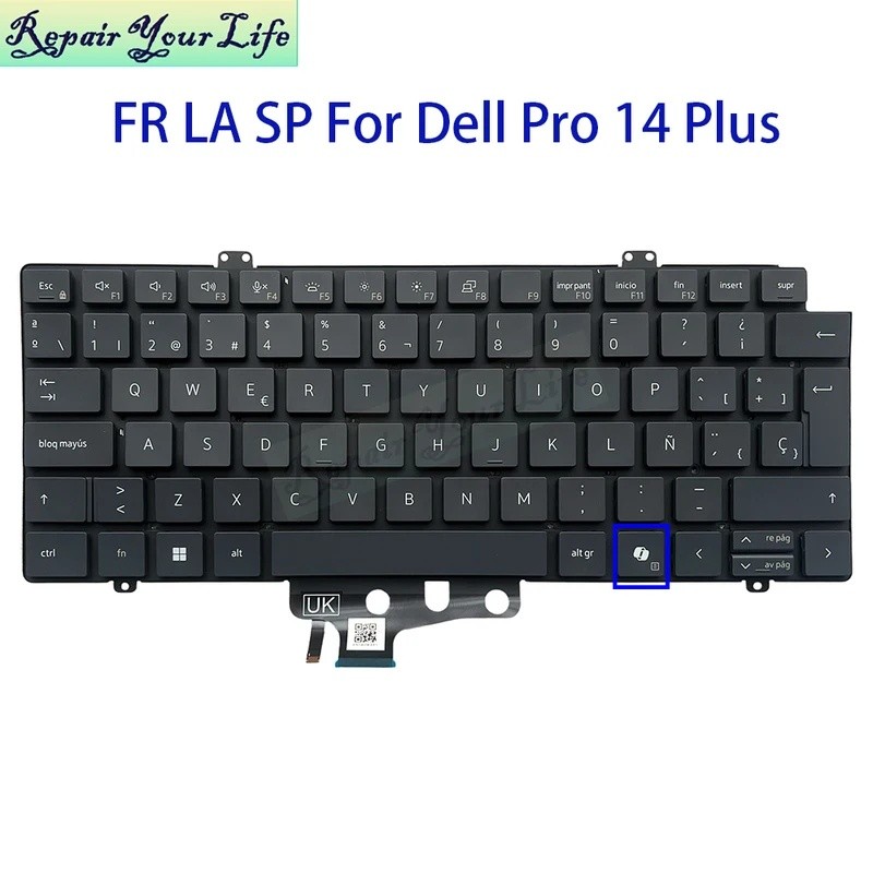 สเปนละตินภาษาฝรั่งเศสคํา AZERTY คีย์บอร์ด Backlight สําหรับ Dell Pro 14 Plus PB14250 PB14255 PC14250