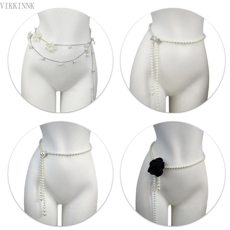 VIKK ผู้หญิงโซ่เอว Belly CHAIN เข็มขัดไข่มุก Belly Dance เข็มขัด Belly CHAIN สําหรับชุด