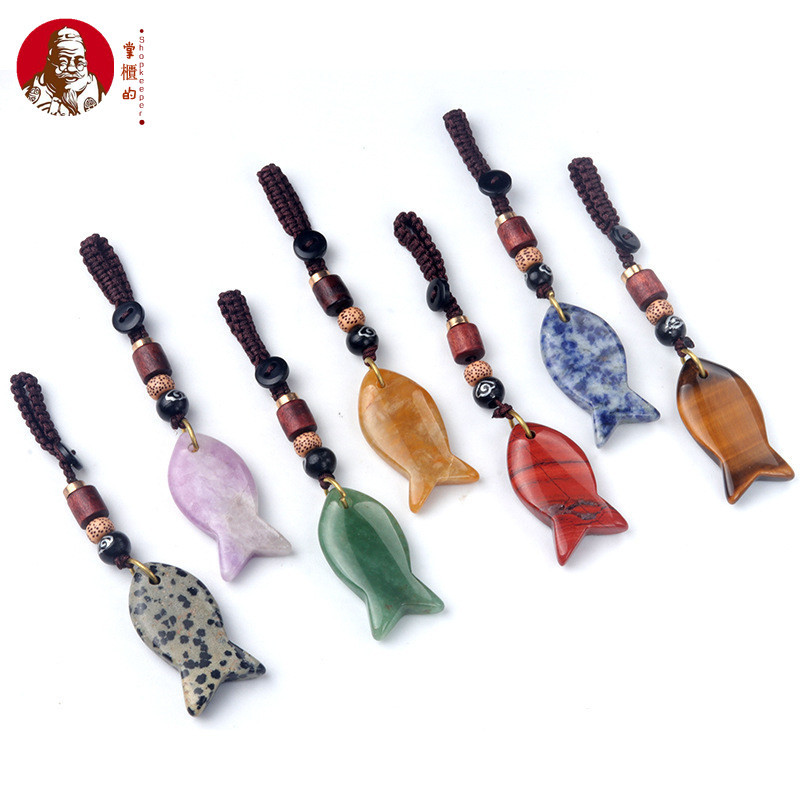 1671-38มม. พวงกุญแจปลาขนาดเล็กคริสตัลธรรมชาติอาเกตคริสตัลหินกึ่งก่อนหน้าสร้างสรรค์ทอปลาขนาดเล็กจี้จี้