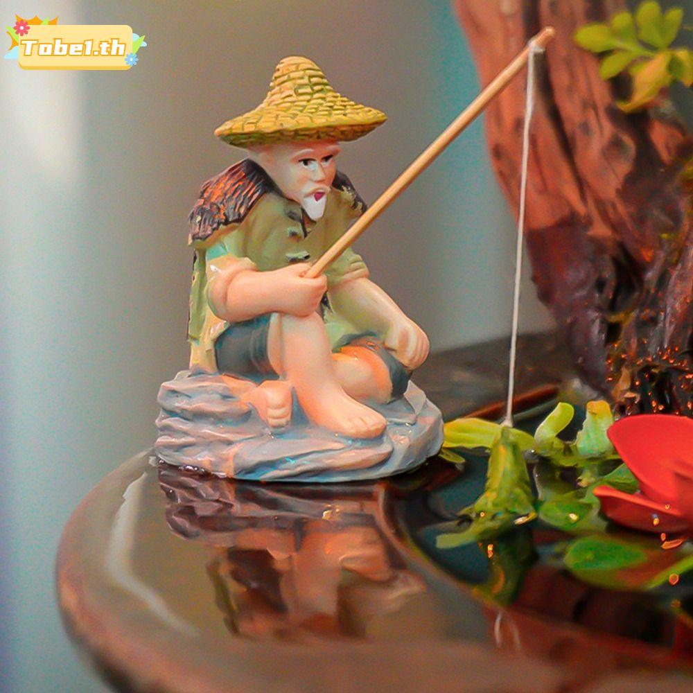 TOBE1 Old Man เครื่องประดับตกปลา, Aquascape ตกแต่ง PVC Jiang Tai Gong ตกปลา, Miniature DIY ตกแต่งห้องเครื่องประดับรถ