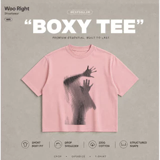 COD WOO Right Boxy Cropped เสื้อยืดผู้ชายสีพื้นเรียบเท่ห์ เสื้อผ้าแฟชั่นลำลองไร้ลาย