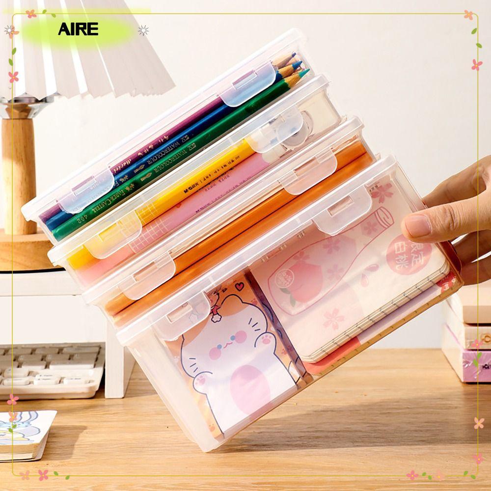AIRE กล่องเก็บเครื่องเขียน, Desktop Organizer ปากกาโปร่งใสดินสอ,แบบพกพาเครื่องเขียนเครื่องเขียนขนาดใหญ่ความจุผู้ถือปากกาโรงเรียน Office