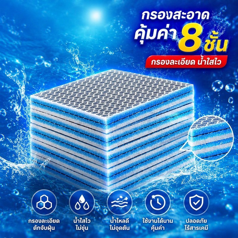 แผ่นกรองตู้ปลานาโนไฟเบอร์8ชั้นบ่อปลาเครื่องกรองน้ํานํามาใช้ใหม่หนาตัดทนทาน
