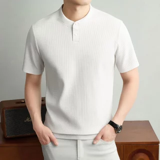 CLIFF เสื้อโปโลคอเฮนรี่ผู้ชาย สไตล์ธุรกิจ ผ้านุ่มละมุน ทรงหลวม แมตช์ลำลองได้หลากหลาย เสื้อบนสไตล์วินเทจ