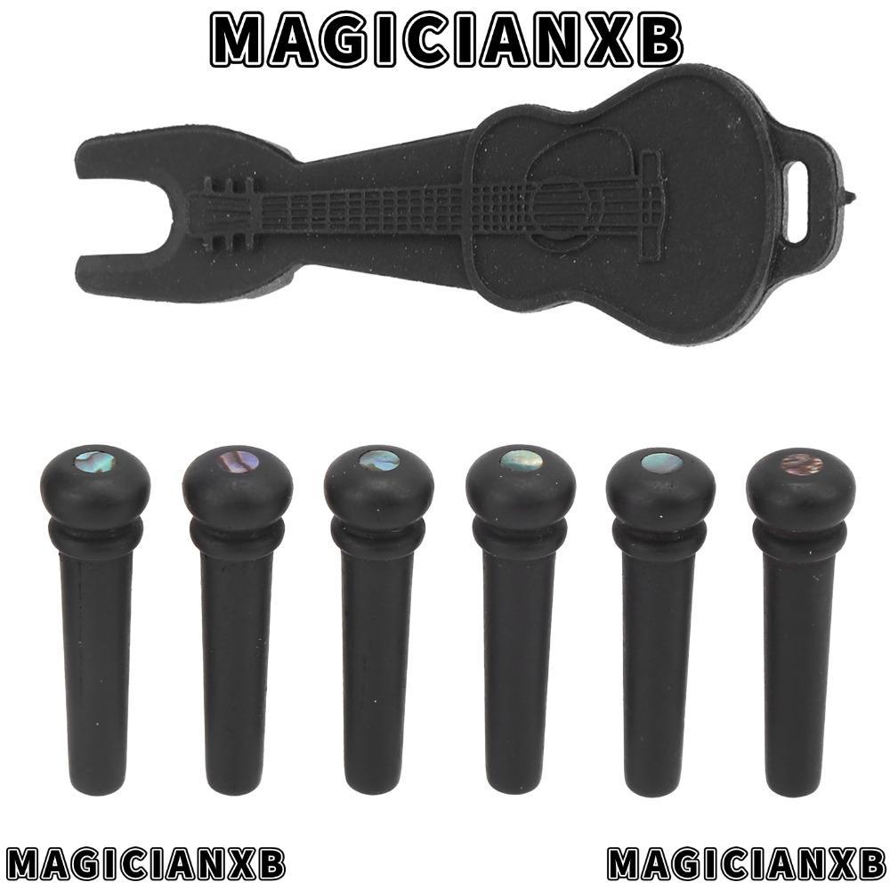 MAGICIANXB 6PCS กีตาร์สะพาน Pins, สีไม้มะเกลือ Abalone Dot Inlay Ebony Bridge Pins, Premium Slotted 