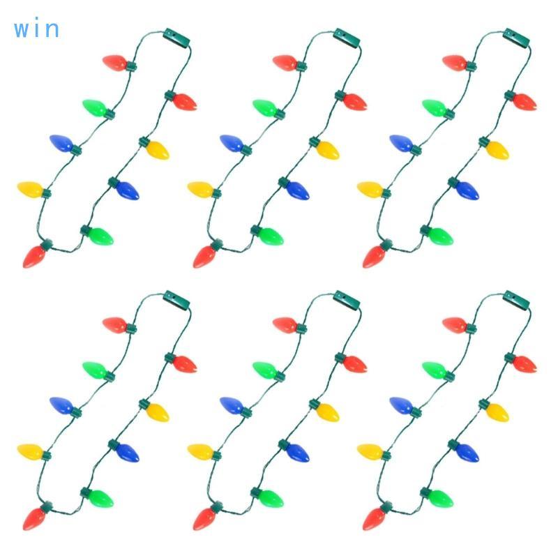 Win 6 ชิ้น Christmas Light Up LED 9 หลอดไฟสร้อยคอสําหรับ Christmas Party Favor Supplies