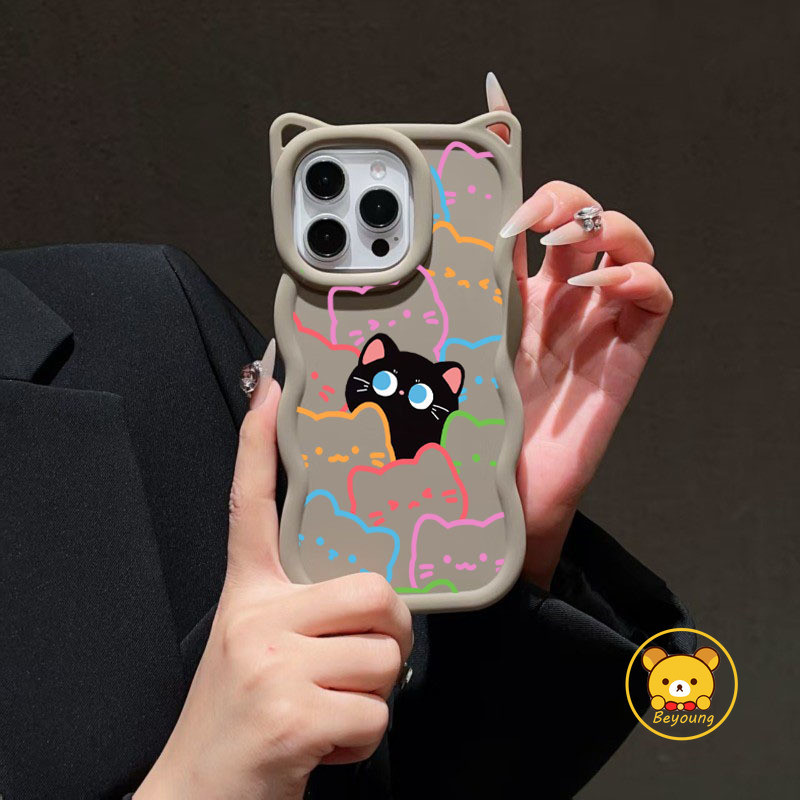 SAMSUNG 3D Waveหูแมวเคสโทรศัพท์สําหรับSamsung Galaxy A12 M12 F12 A11 M11 A10 A10S A02 A02S M02S A22 