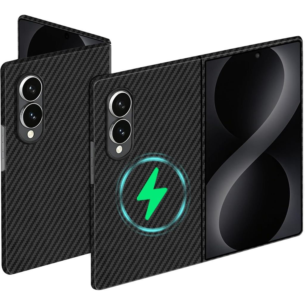 เคสคาร์บอนไฟเบอร์แม่เหล็กสําหรับ Samsung Galaxy Z Fold 8 (Wide) , Slim, Paper Thin, ทอจากไฟเบอร์อะรามิด 1500D ทั้งปกหลังและด้านหน้า, สีดําด้าน