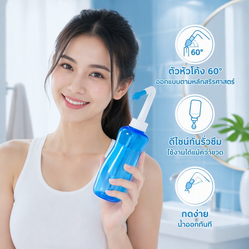 ขวดล้างจมูก 300ml เกรดอาหาร PP Easy Grip Leakproof กดวาล์วผู้ใหญ่เด็กหัวฉีด