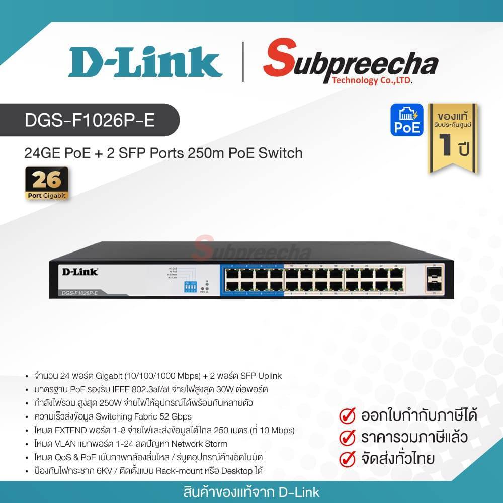 DGS-F1026P-E / D-Link 24GE PoE + 2 SFP Ports 250m PoE Switch