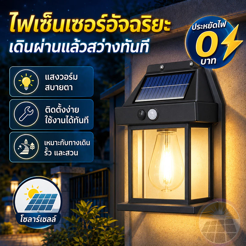 ไฟติดผนังโซล่าเซลล์ 3โหมด ไฟ โซล่าเซลล์ โคมไฟ ติดผนัง วอร์มไวท์ led กันน้ํา ไฟแต่งสวนโซล่าเซลล์ ไฟเปิดปิดอัตโนมัติ