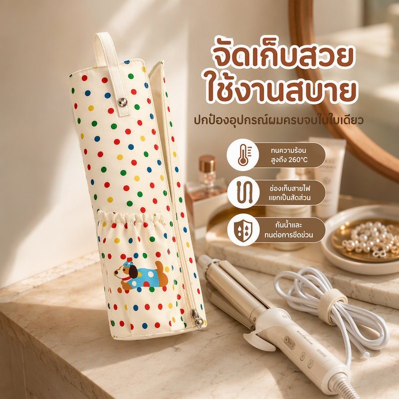 กระเป๋าใส่ที่ม้วนผม กันความร้อน กันน้ำ กันรอย มีห่วงแขวน ช่องแยกสายไฟ กระเป๋าใส่เครื่องม้วนผม พกพา