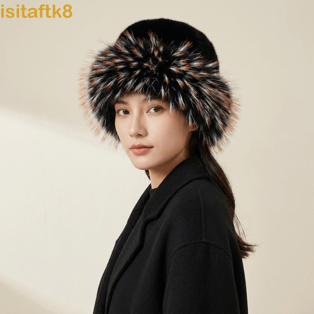 ISITAFTK Plush Bucket Hat, Warm Korean Style Mink Fur Fisherman Hat, Fashion Brimless Faux Fur เลียน