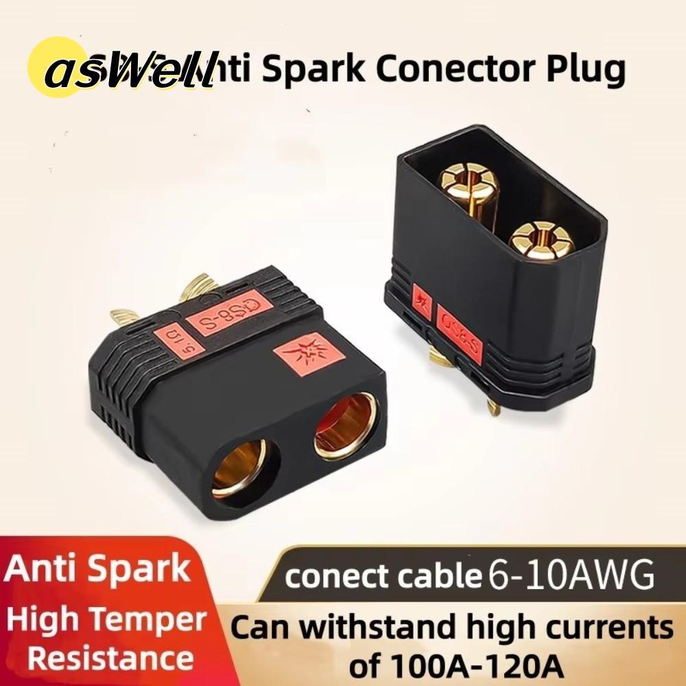ASWELL QS8P-S ปลั๊กแบตเตอรี่, สีดํา Anti Spark QS8-S Connector, Gold Plated High Current QS8-S MF ปล