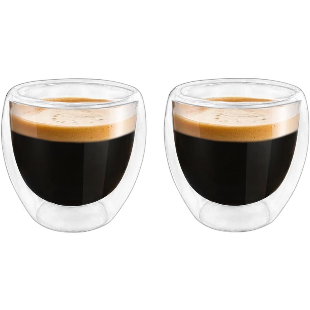 Double Wall Expresso Cups (ชุด 2 ชิ้น), แก้วเอสเพรสโซ่ 3 ออนซ์ - ใส, Double Walled, Insulated, Small