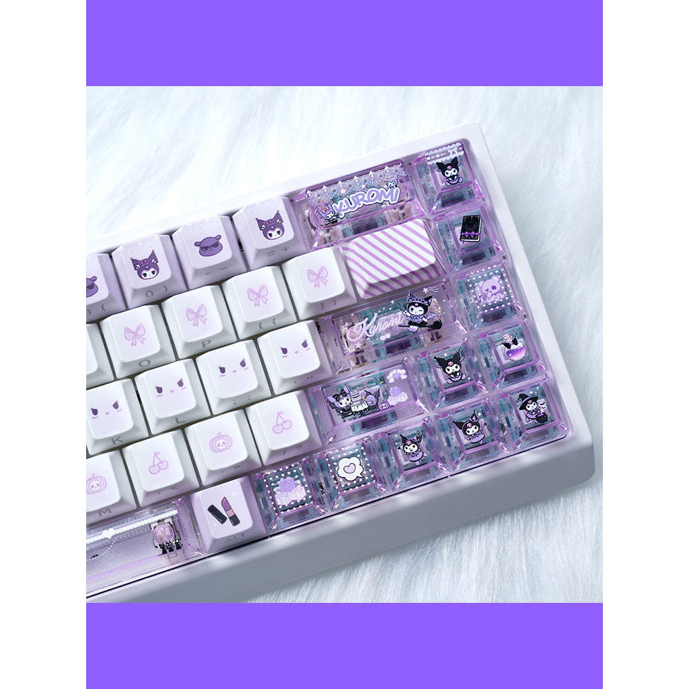 ใหม่ Sanrio Kuromi Keycap PBT ด้านข้างแกะสลักแสงโปร่งแสง PC เพิ่มเติม Adapt to Magnetic Axis Mechani
