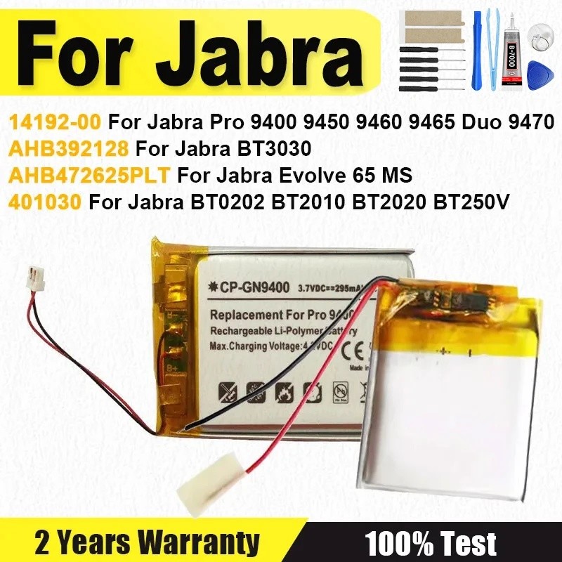 14192-00 อ่า392128 401030 แบตเตอรี่สําหรับ Jabra Pro 9400 9450 9460 9465 Duo 9470,Evolve 65 MS,BT020