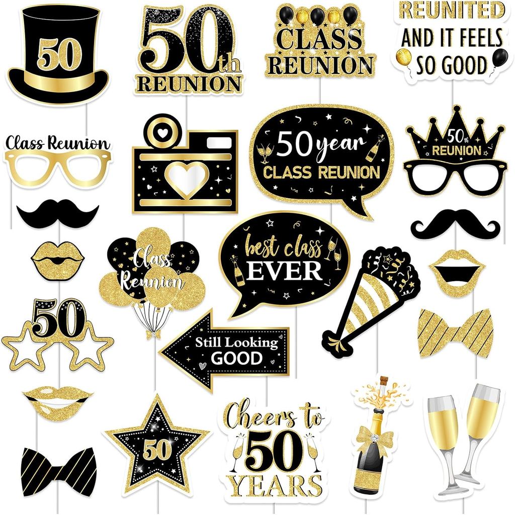 24pcs 50th Class Reunion Photo Booth Props 50th Class Reunion ตกแต่ง Class ของ 1976 Reunion Selfie P