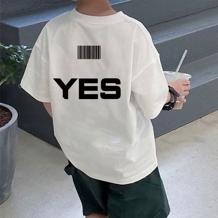 เสื้อเชิ้ตแขนสั้นผ้าฝ้ายบริสุทธิ์สำหรับเด็กผู้ชาย เสื้อยืดคอกลมสำหรับเด็ก