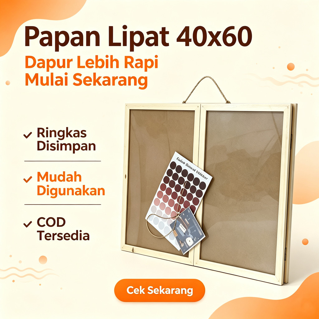 40x60 ซม.บอร์ดติดผนังแบบพับได้ Memo Board Cork Board แขวนตกแต่งผนัง
