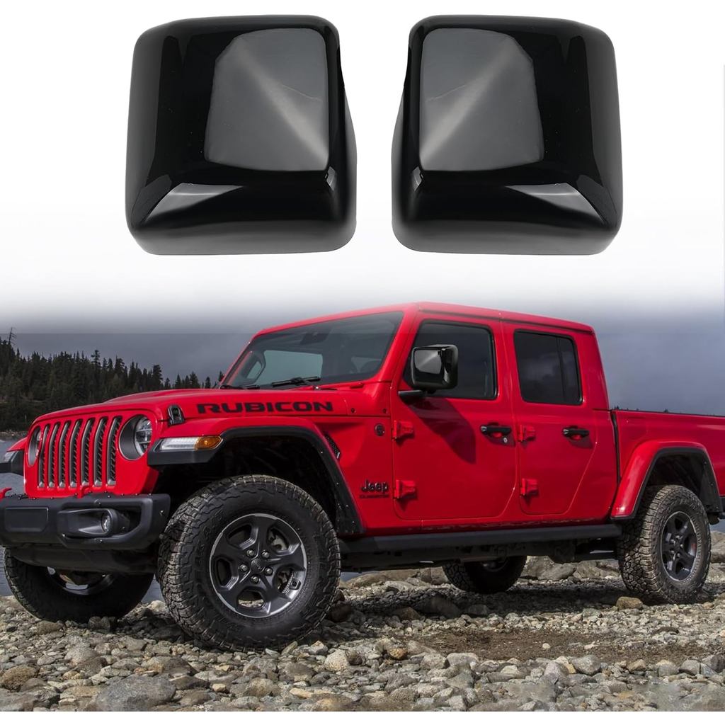 ฝาครอบกระจกเปลี่ยนตรงสีดําเคลือบเงาสําหรับ 2018-2025 Jeep Wrangler (JL) และ 2020-2025 Jeep Gladiator