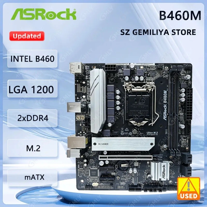 B460 B460M เมนบอร์ด ASRock B460M LGA 1200 DDR4 128GB SATA3 M.2 Micro ATX รองรับ Core i9-10900F 10700