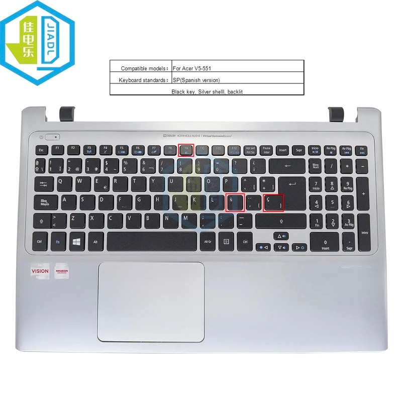 SP สเปนสเปนแป้นพิมพ์แล็ปท็อป Palmrest backlit สําหรับ Acer Aspire V5-551 V5-551G เปลือกรองรับฝ่ามือ 