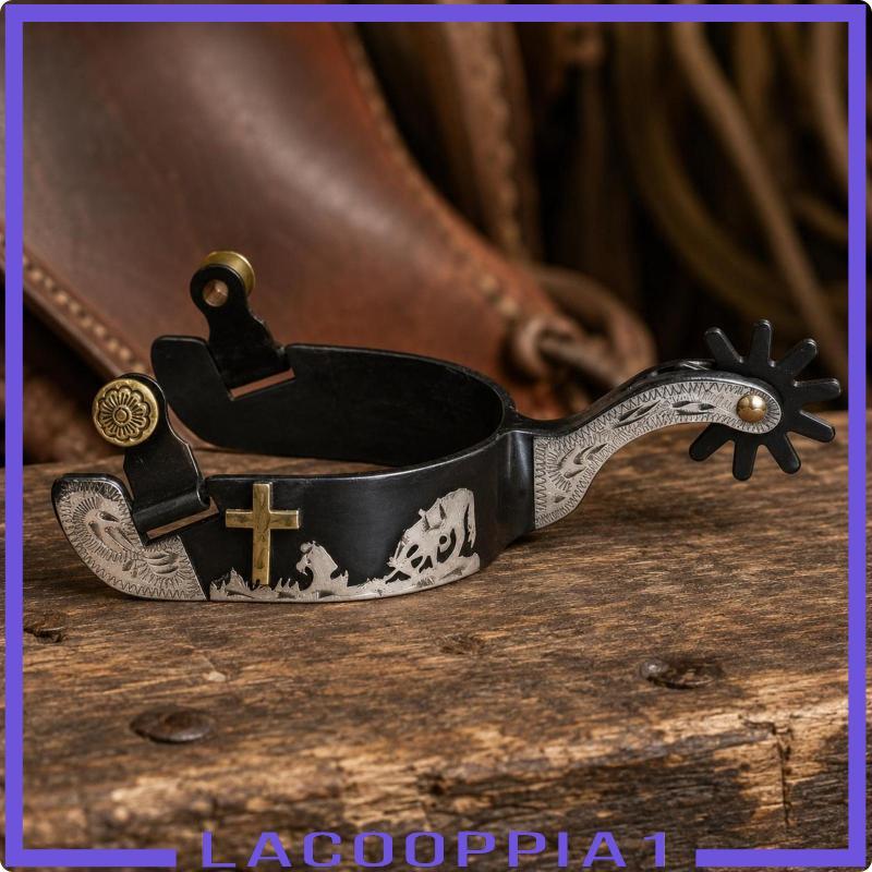 [Lacooppia1] Black Iron Spurs แผ่นเงินเยอรมัน Western Cowboy Spurs เกียร์ขี่ม้า Long-Lasting Horse T
