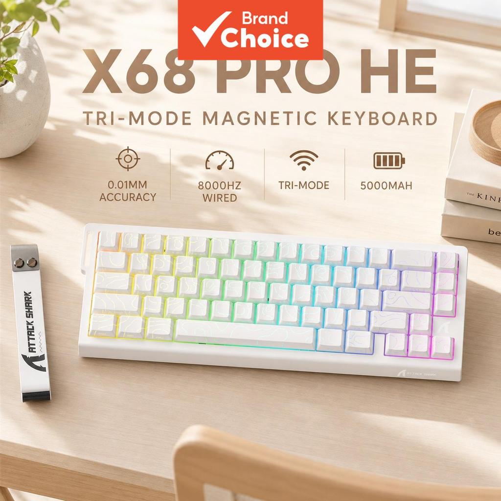 ATTACK SHARK X68PRO HE คีย์บอร์ดเกมแม่เหล็ก Tri-Mode, แบบมีสายสูงสุด 8K, RGB