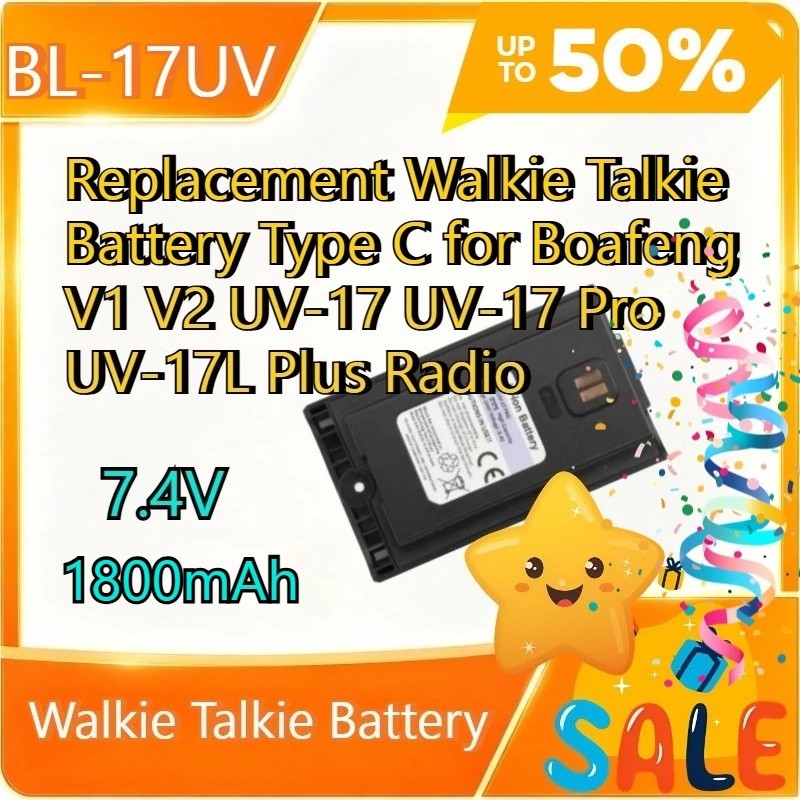 BL-17UV เปลี่ยน Walkie Talkie แบตเตอรี่ 7.4V 1400mAh ประเภท C สําหรับ Boafeng V1 V2 UV-17 UV-17 Pro 