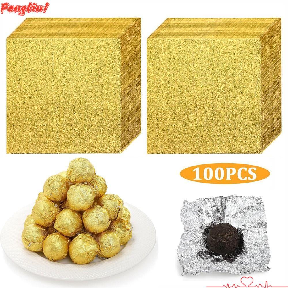 FENGLIN1FR กระดาษฟอยล์ห่อขนม, กระดาษฟอยล์อลูมิเนียมสี่เหลี่ยม Gilded, Gold Candies บรรจุภัณฑ์ตกแต่งอุปกรณ์จัดงานแต่งงาน