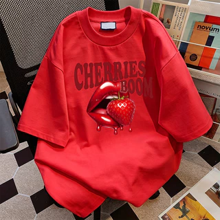 เสื้อยืดโอเวอร์ไซซ์ผู้หญิง ผ้านุ่มหนา CHERRIES แฟชั่นสไตล์เกาหลี [งานเกรดพรีเมียม งานเกรด A]