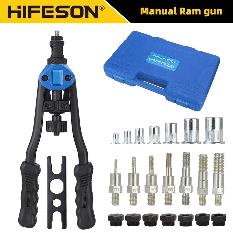 HYZ9 ขายร้อนของแท้ 77PCS คู่มือ Rivet Nut Gun ชุดเครื่องมือสอง Handed Nut ชุด M3 M4 M5 M6 M8 M10 M12