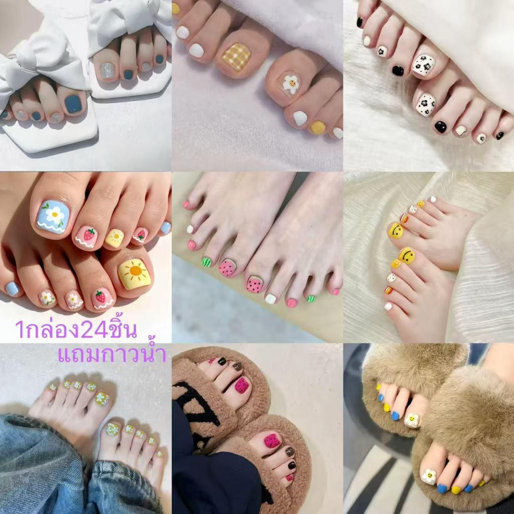 JFแบบใหม่ พร้อมส่งไทยเล็บปลอมเท้าสไตล์โมเดิรนใช้งานง่าย 1กล่อง24ชิ้นแถมกาวน้ำ สำเร็จรูปแบบพร้อมติด