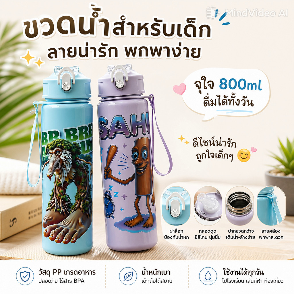 ขวดน้ำเด็กขนาดใหญ่ ลายการ์ตูน รองรับการขายส่ง เหมาะสำหรับเด็กวัยเรียนและที่บ้าน