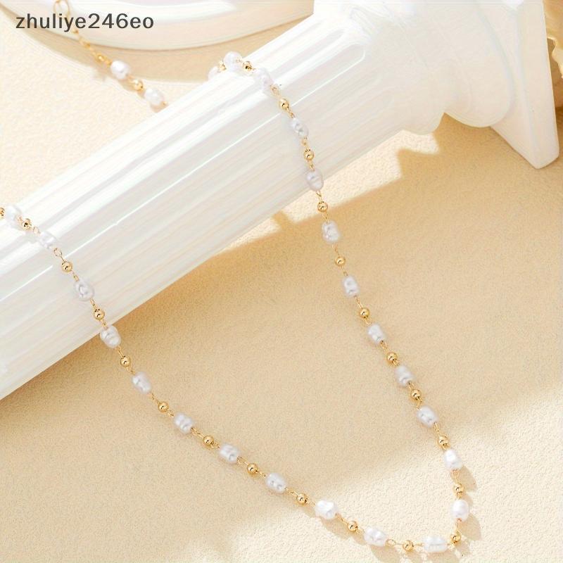 Zhuliye246eo] Pearl Nelace French Retro Court Style Gold Plated Allergy Free Alloy Jewelry for Girls