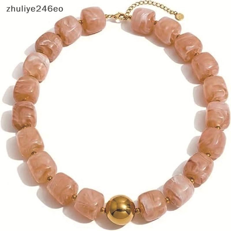 Zhuliye246eo] สแควร์เรซิ่นลูกปัด Nelace Shiny Gold Ball Accent กันน้ําแฟชั่นเครื่องประดับสําหรับ Bea