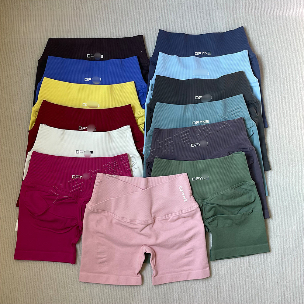 DFYNE Cross-Waist Fitness Shorts ผู้หญิง Ribbed Breathable ผ้าสามมิติ Hip-Lifting Iron Pilate