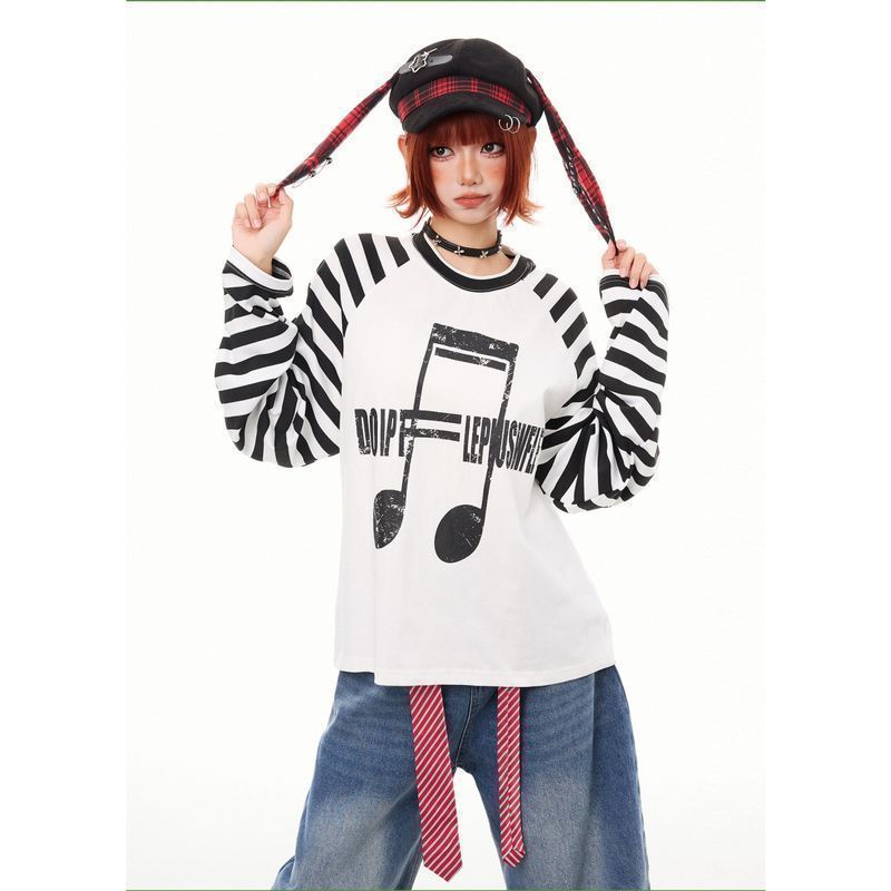 SUIKONE ซุยโคเนะ ใหม่เสื้อยืดแขนยาวแบรนด์แฟชั่นอเมริกันสไตล์เอเชียอ่อนสไตล์เป็นกลาง — صورة 3