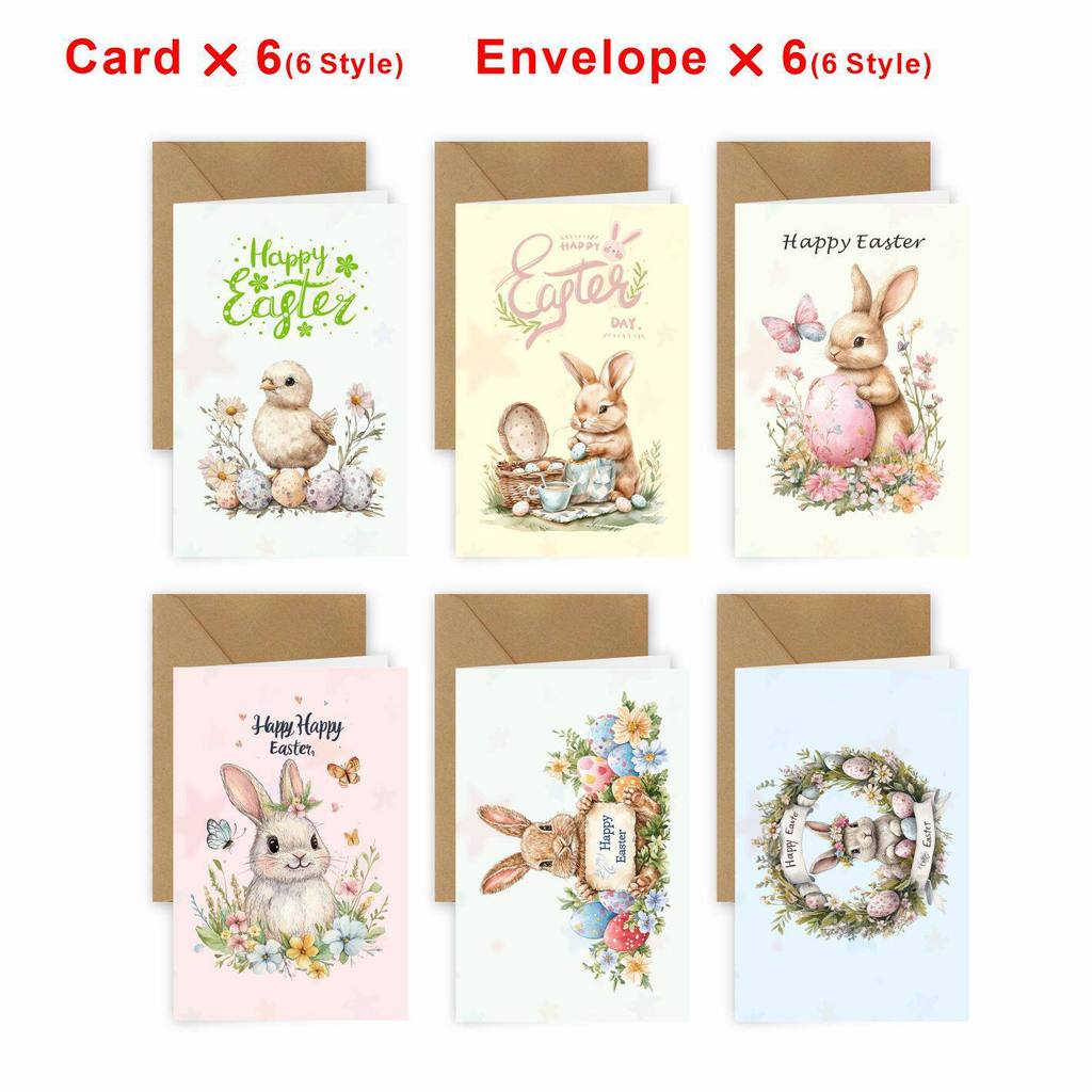 Easter Easter Celebration Gift Greeting Card Cute Retro Rabbit Easter Egg Envelope Half Fold Card Se