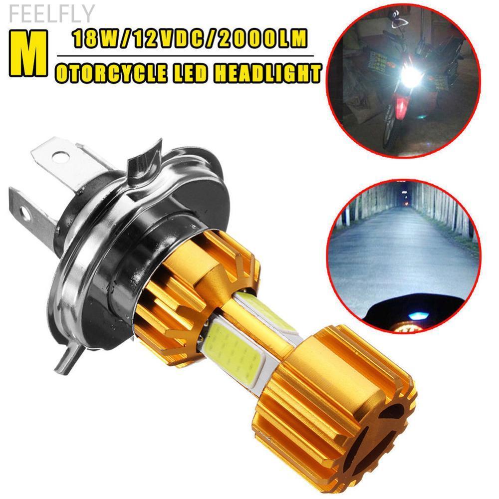 FEELFLY 1 PC H4 LED 3 COB ไฟหน้ารถจักรยานยนต์หลอดไฟ 6000K Hi/Lo Beam Light สีขาว 2000LM 18W W6Y4
