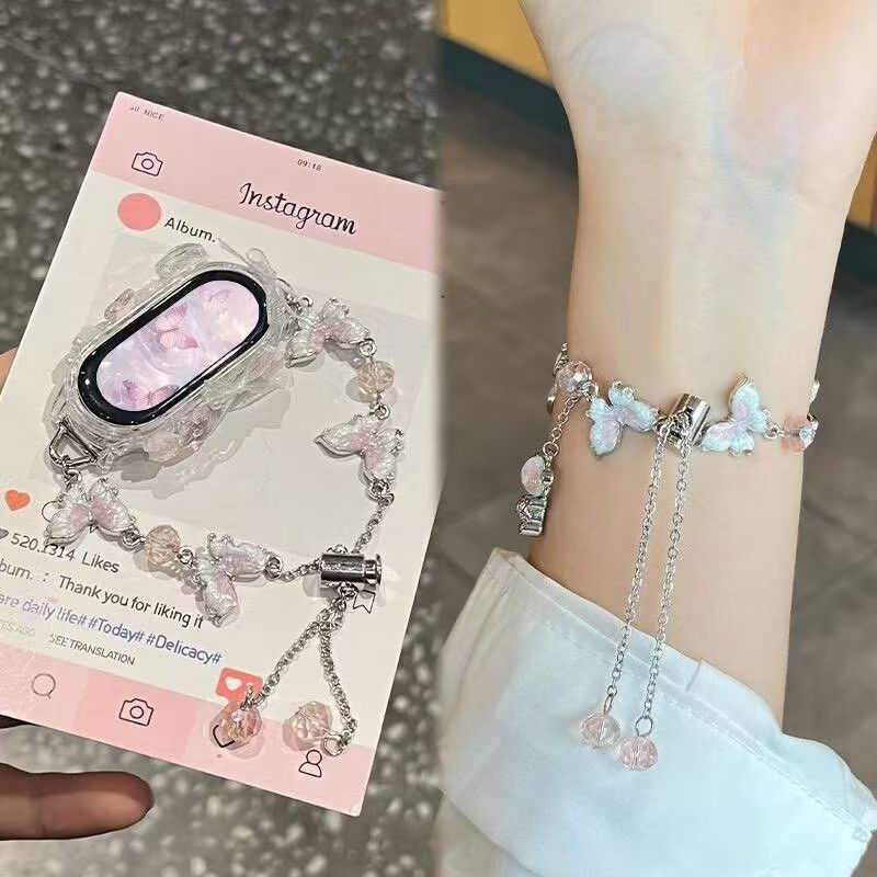 Apple Watch Butterfly Strap Beaded Bracelet Strap เหมาะสําหรับ Apple Xiaomi Huawei Watch Ladies Fash