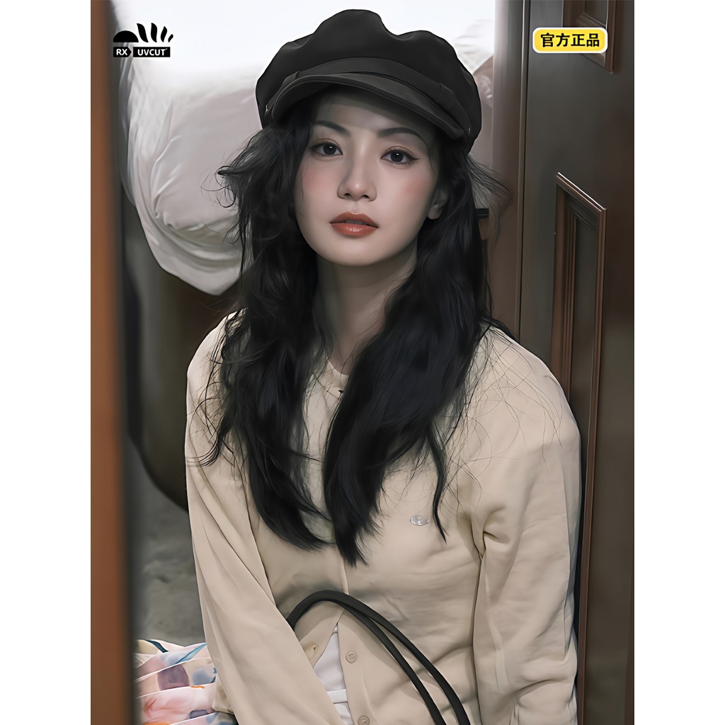 RX UVCUT Zhang Yaqin สไตล์เดียวกันแปดเหลี่ยม Beret ผู้หญิงฤดูใบไม้ร่วงฤดูหนาวกว้าง Brim Retro หมวกแส