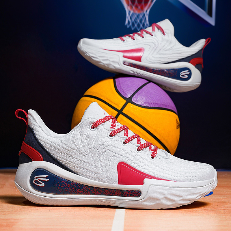 Curry 12th Generation Real Combat รองเท้าบาสเก็ตบอลจีนสายสีชมพูแผ่นโบราณรองเท้าผ้าใบสวมใส่ Anti-Slip