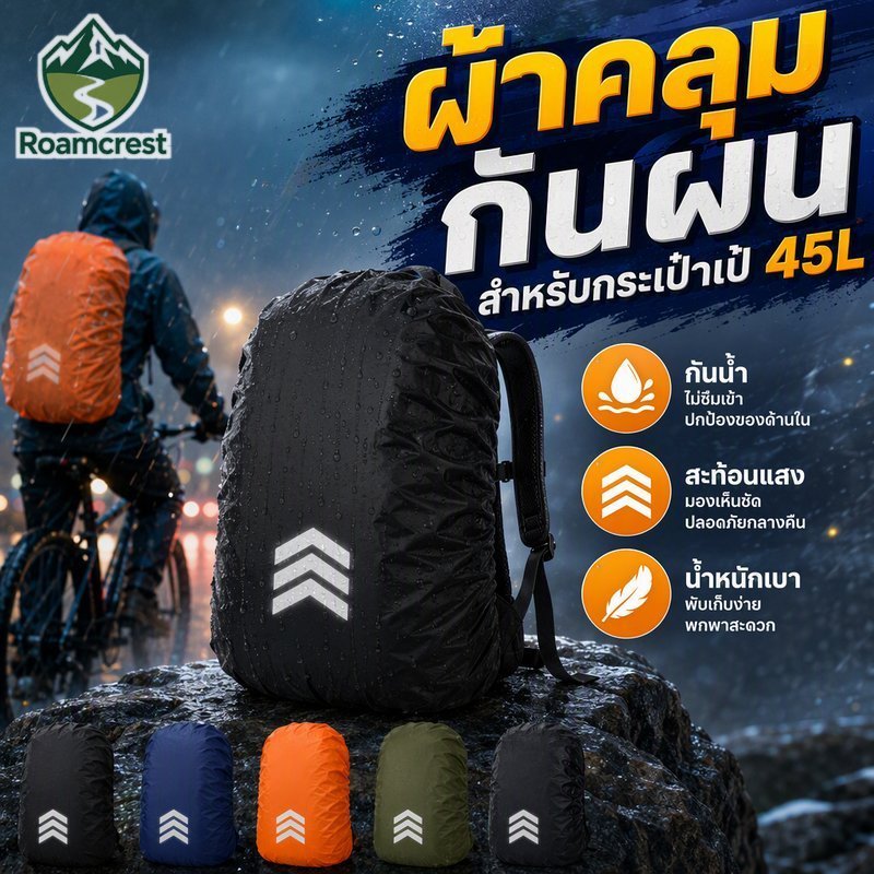 กระเป๋าเป้สะพายหลังผ้าคลุมกันฝนกันน้ําสะท้อนแสงน้ําหนักเบาพับได้กันฝุ่นท่องเที่ยวเดินป่าตั้งแคมป์ 45ล