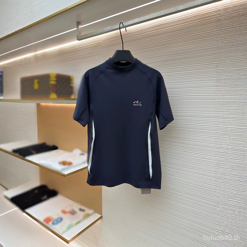 4EDN BL * G Home 26S ฟังก์ชั่นแถบวัด Quick-Drying กลางคอกีฬา Slim-fit เสื้อยืดแขนสั้นผู้ชายผู้หญิงสไ