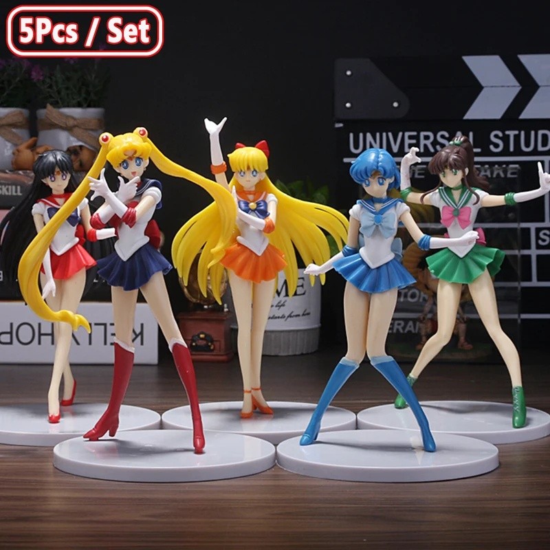 5 ชิ้น-เซ็ตเซเลอร์มูนอะนิเมะรูป Mizuno Ami Tsukino Usagi Hino Rei Aino Minako Action Figure Kawaii ต