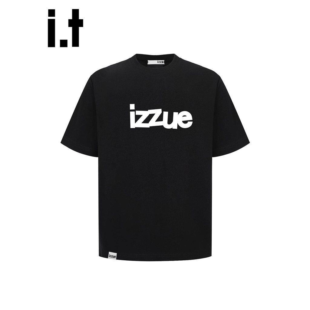 It izzue Street Wear ผ้าฝ้ายสีดํารอบคอแขนสั้นเสื้อยืดผู้ชายฤดูร้อนพิมพ์ตัวอักษรหลวมครึ่งแขนด้านบน Y